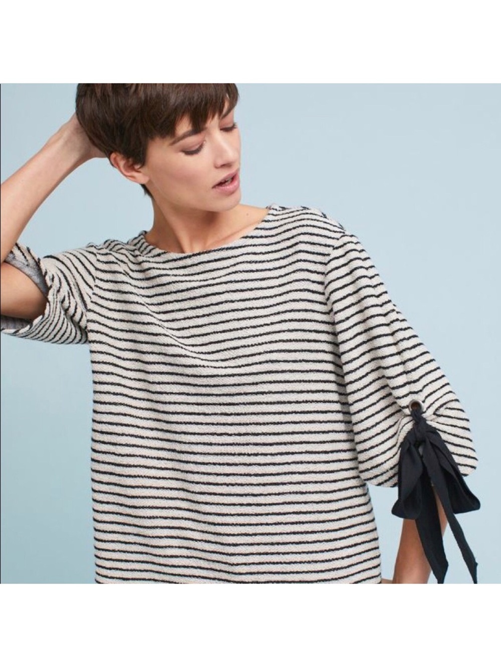 Anthropologie bow tie detailed sleeves stripe jersey top